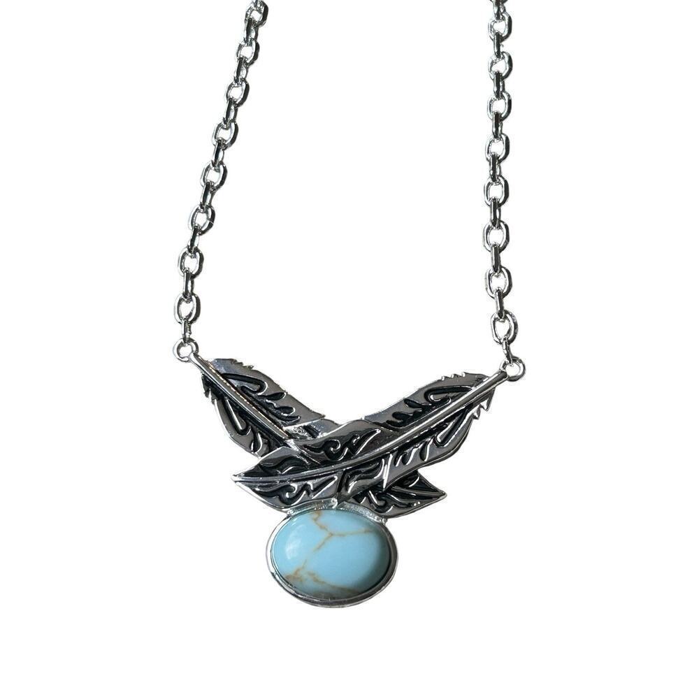 Montana Silversmiths Turquoise & Feathers Silver Necklace NIB Western Native